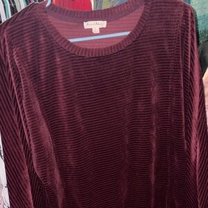 Jane and Delancey Ribbed Velvet Crewneck Sweater - Burgundy